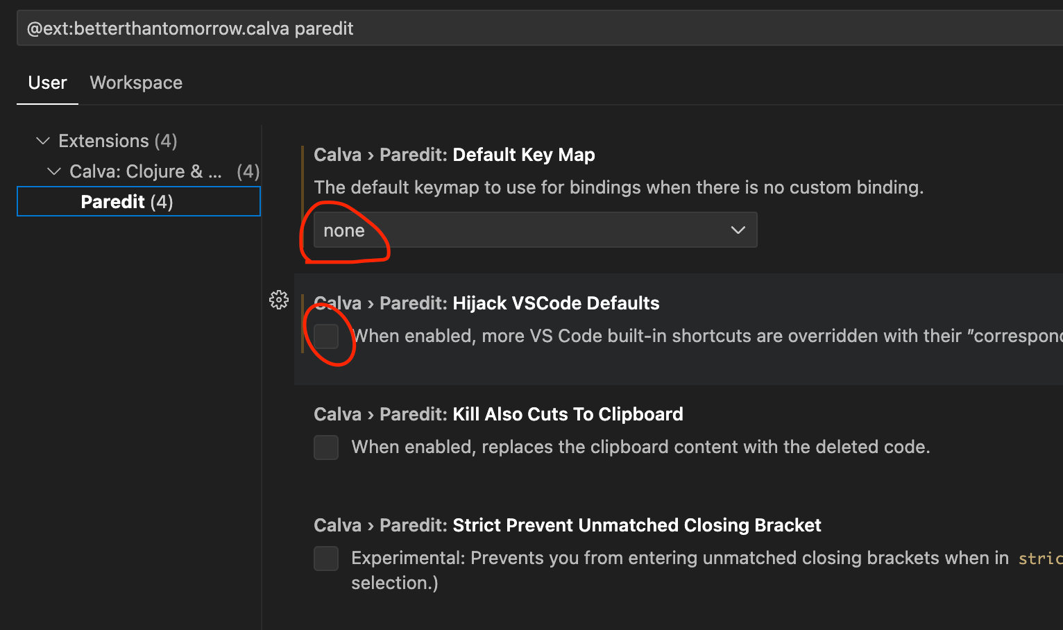 Calva paredit options